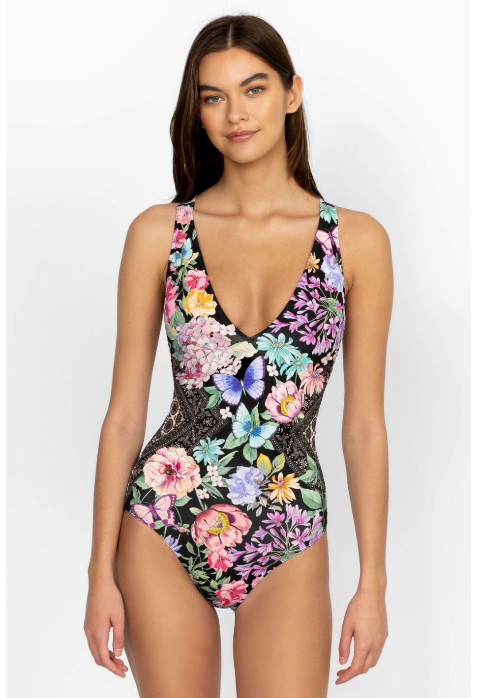 Women One-Pieces | Johnny Was Black Butterfly Cross Back One Piece Black Butterfly