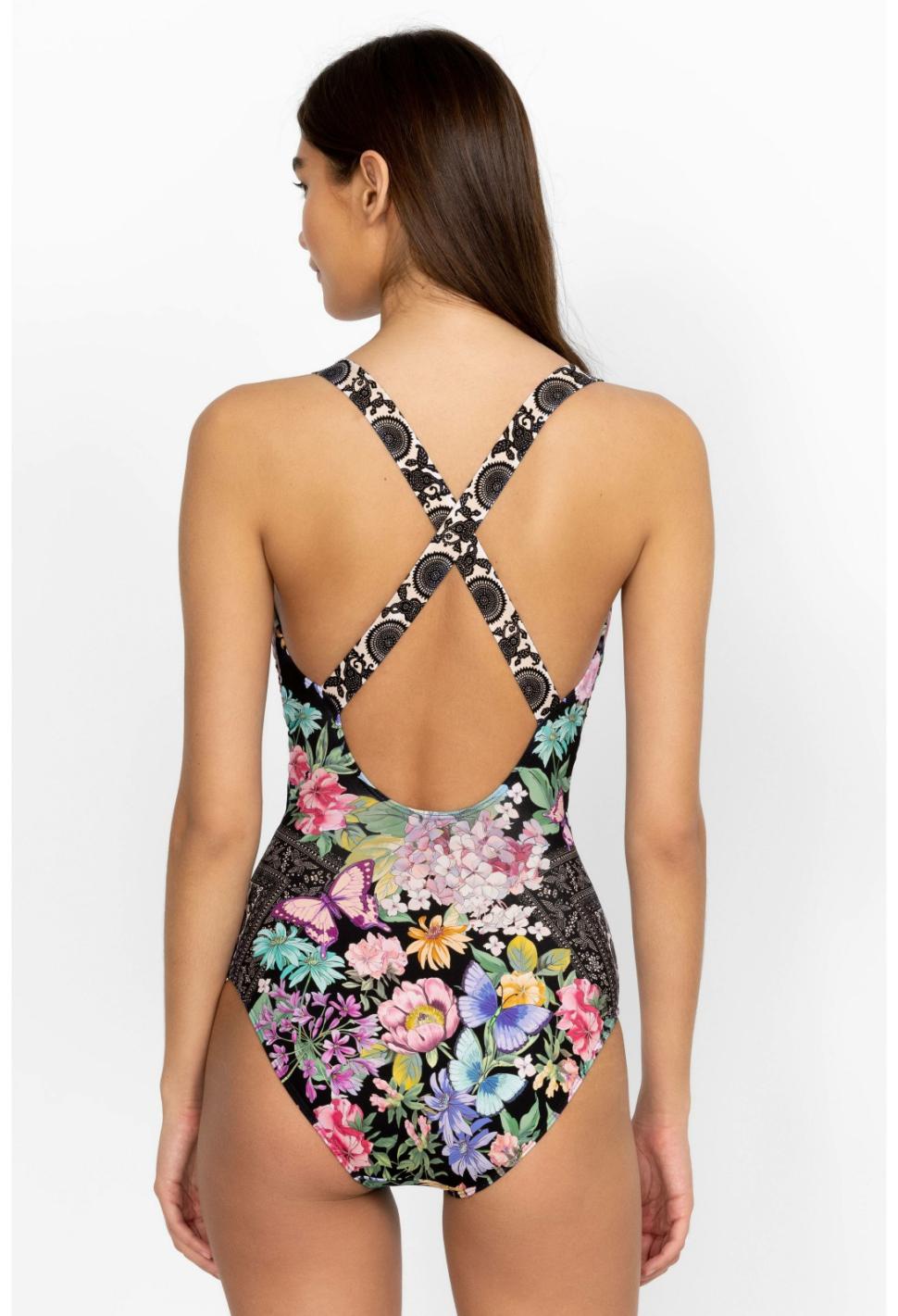 Women One-Pieces | Johnny Was Black Butterfly Cross Back One Piece Black Butterfly