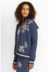 Women Outerwear | Johnny Was Addison Rib Detail Zipup Sweatshirt Heather Indigo