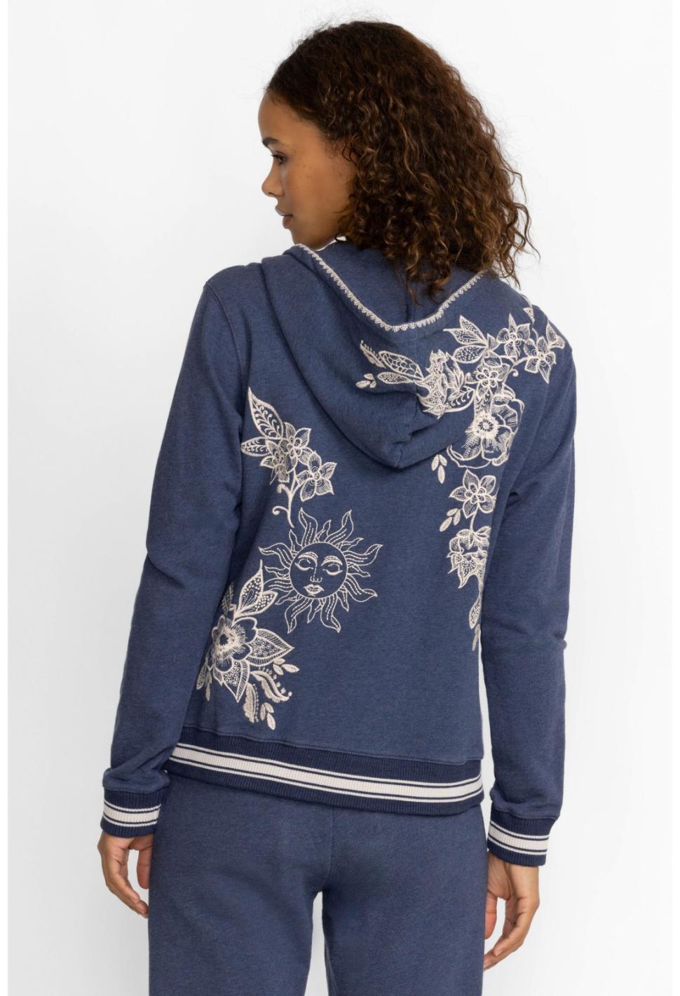 Women Outerwear | Johnny Was Addison Rib Detail Zipup Sweatshirt Heather Indigo