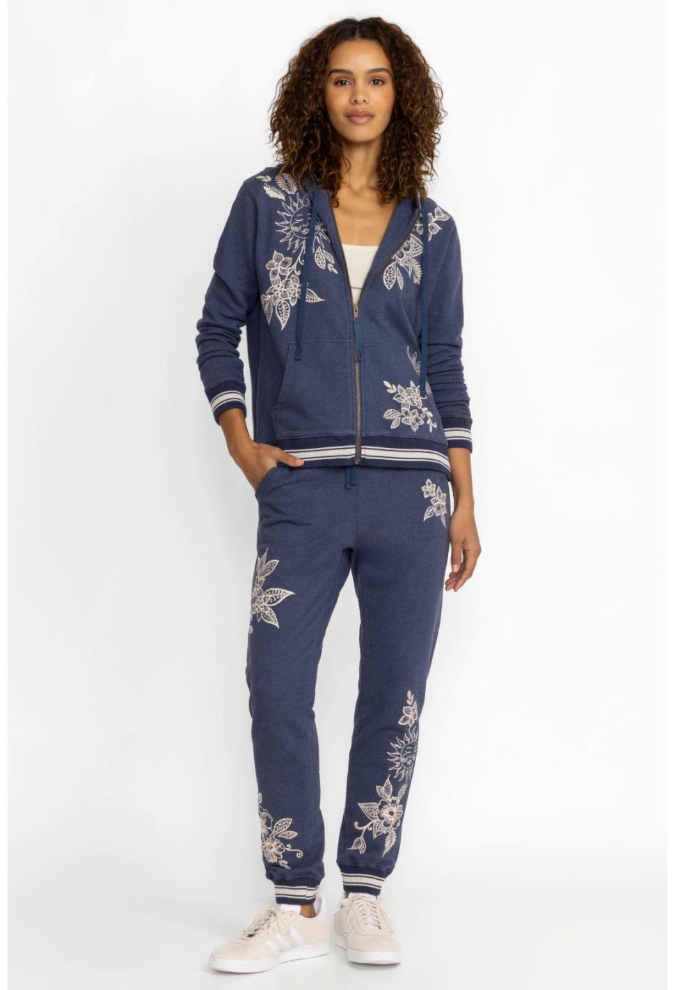 Women Outerwear | Johnny Was Addison Rib Detail Zipup Sweatshirt Heather Indigo