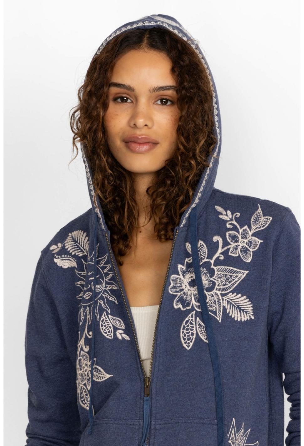 Women Outerwear | Johnny Was Addison Rib Detail Zipup Sweatshirt Heather Indigo