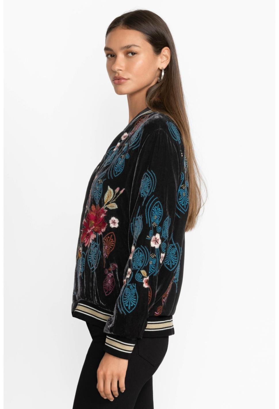 Women Outerwear | Johnny Was Ashira Velvet Snap Front Bomber Jacket Black