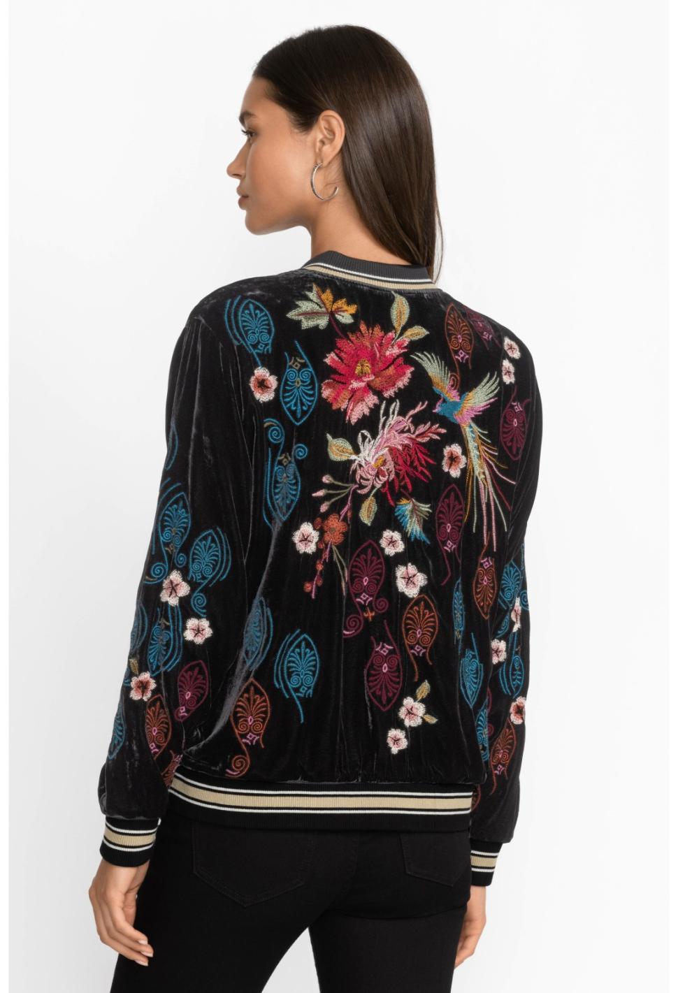 Women Outerwear | Johnny Was Ashira Velvet Snap Front Bomber Jacket Black