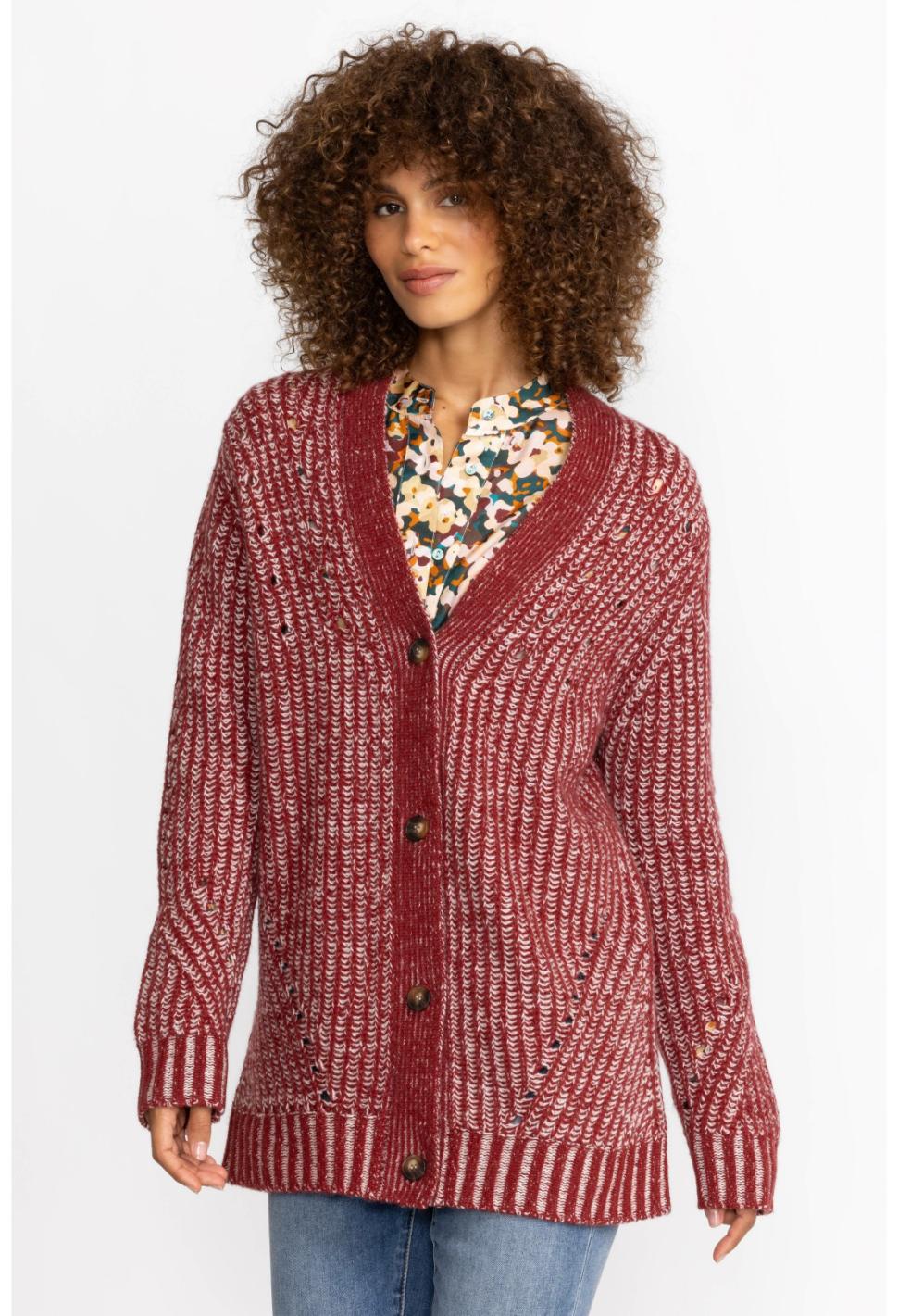 Women Outerwear | Johnny Was Calme Drop Needle Cardigan Red