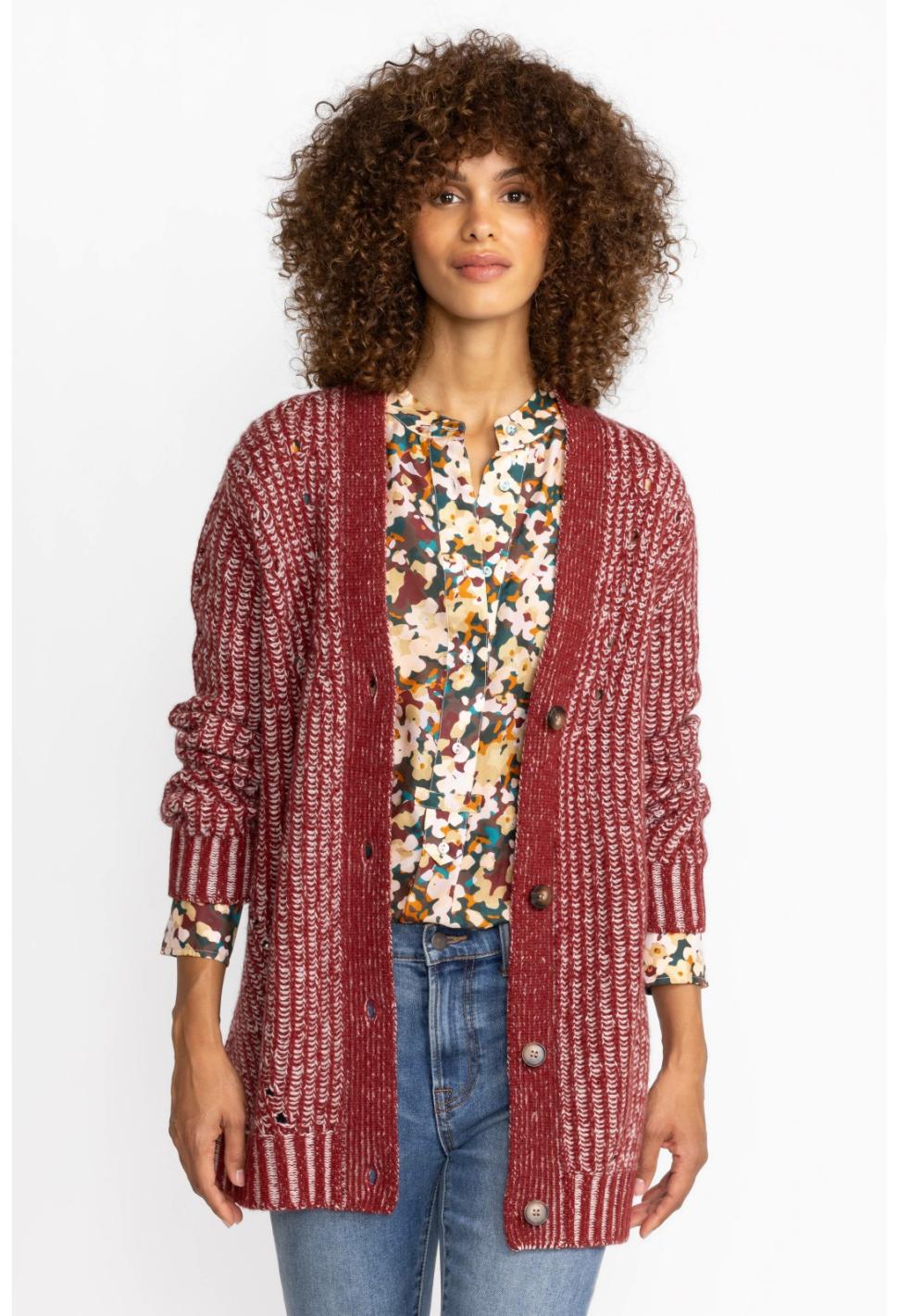 Women Outerwear | Johnny Was Calme Drop Needle Cardigan Red
