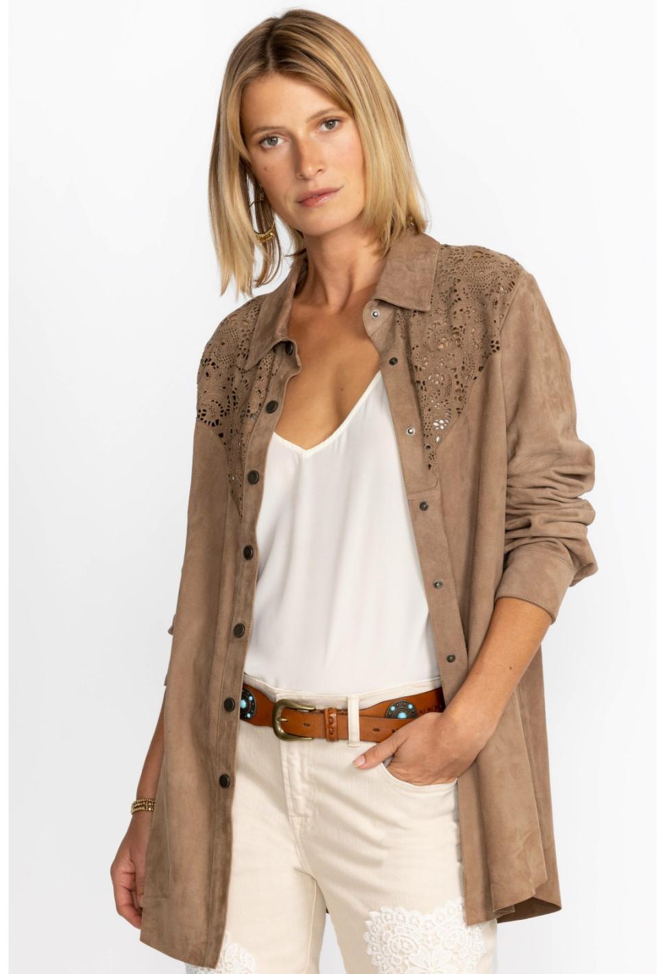 Women Outerwear | Johnny Was Fiore Suede Western Shacket Tortora