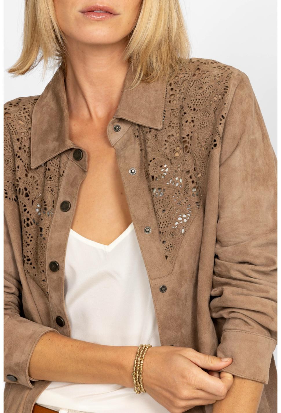 Women Outerwear | Johnny Was Fiore Suede Western Shacket Tortora