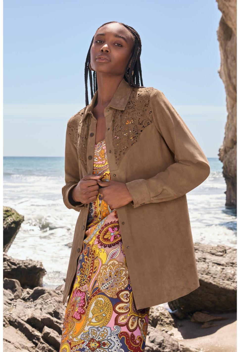 Women Outerwear | Johnny Was Fiore Suede Western Shacket Tortora