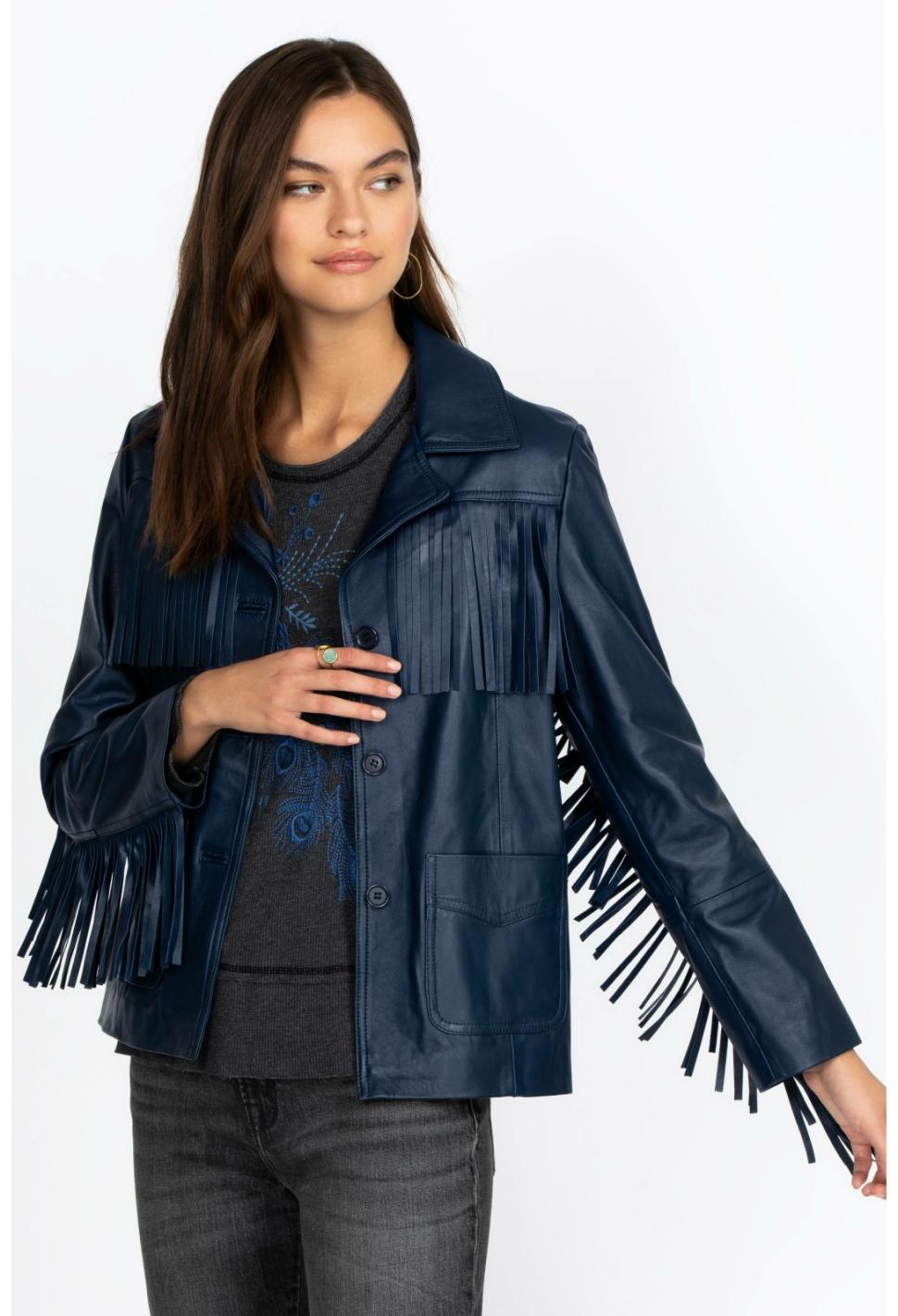 Women Outerwear | Johnny Was Frangia Leather Jacket Navy