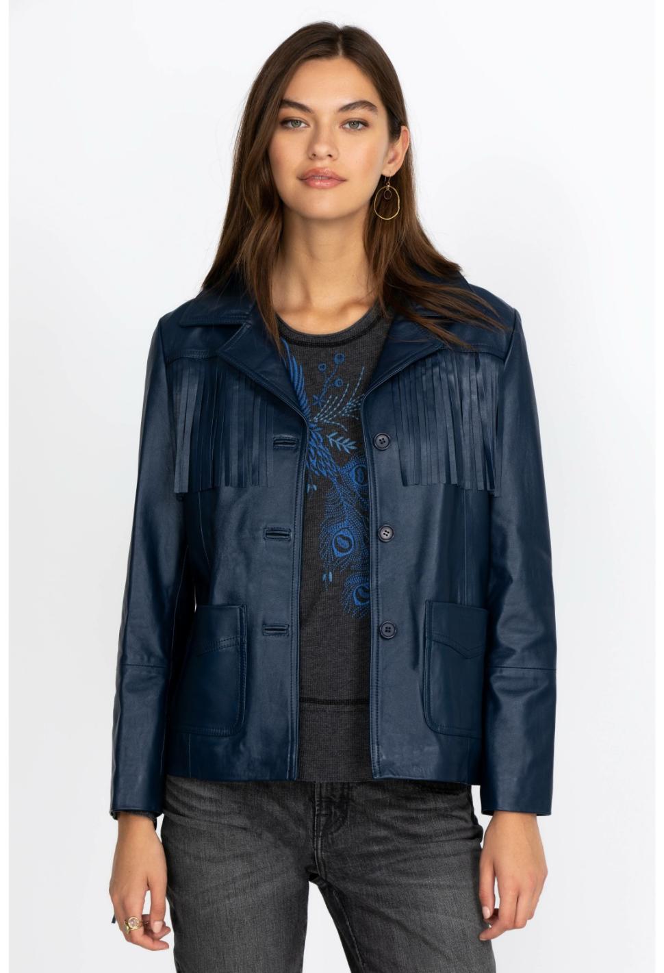 Women Outerwear | Johnny Was Frangia Leather Jacket Navy