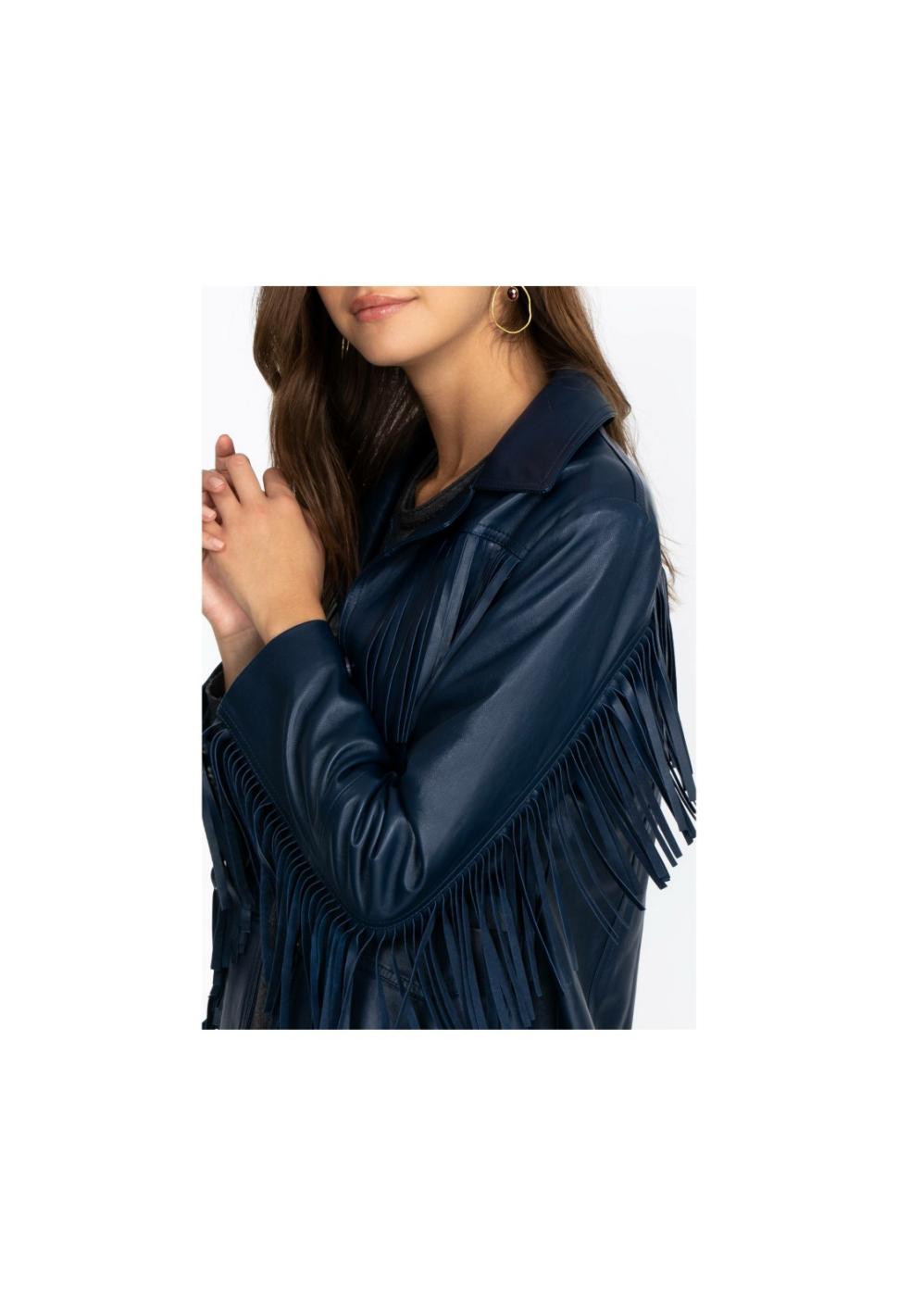 Women Outerwear | Johnny Was Frangia Leather Jacket Navy