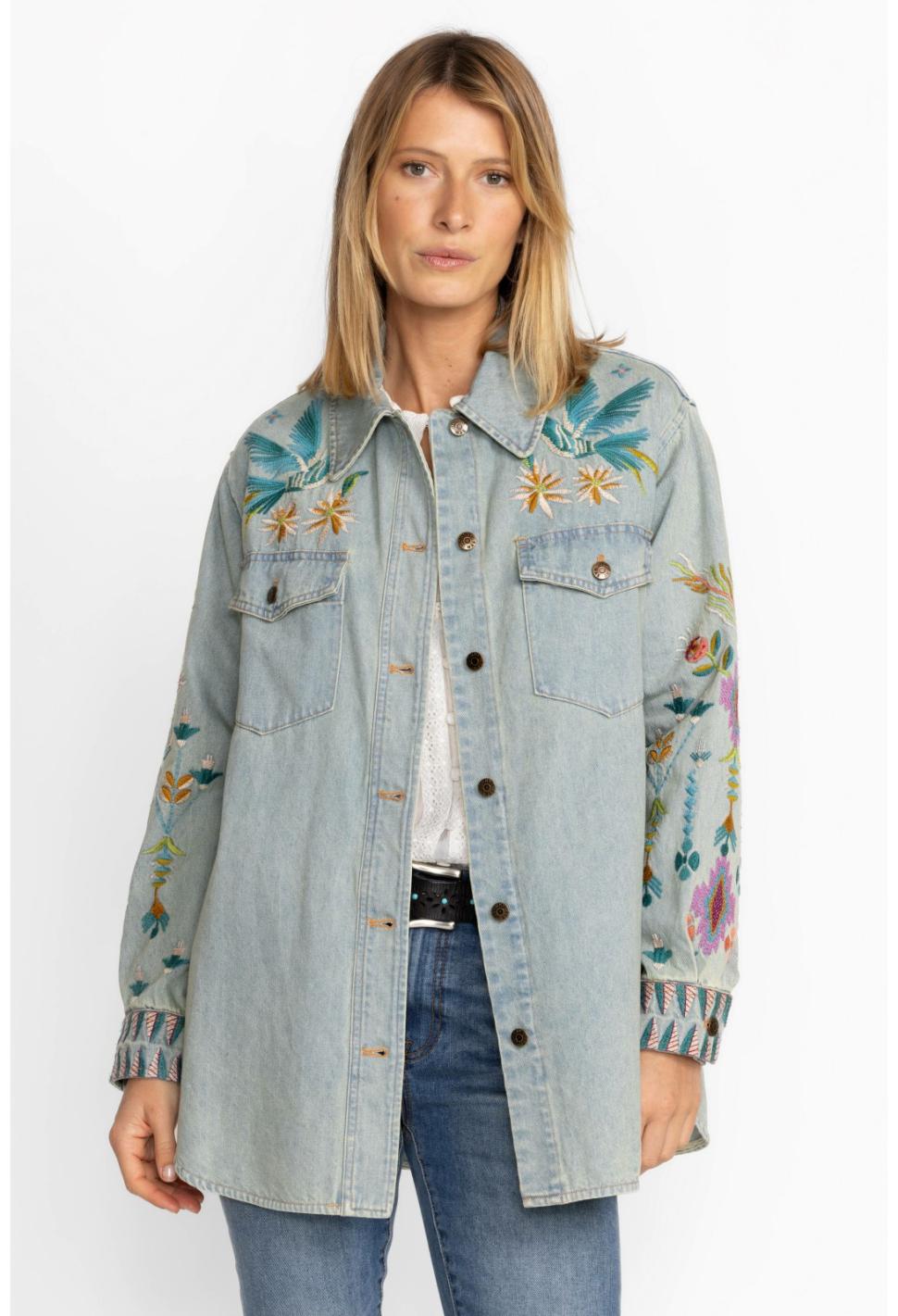 Women Outerwear | Johnny Was Gabriella Denim Oversized Shirt Jacket Denim Blue