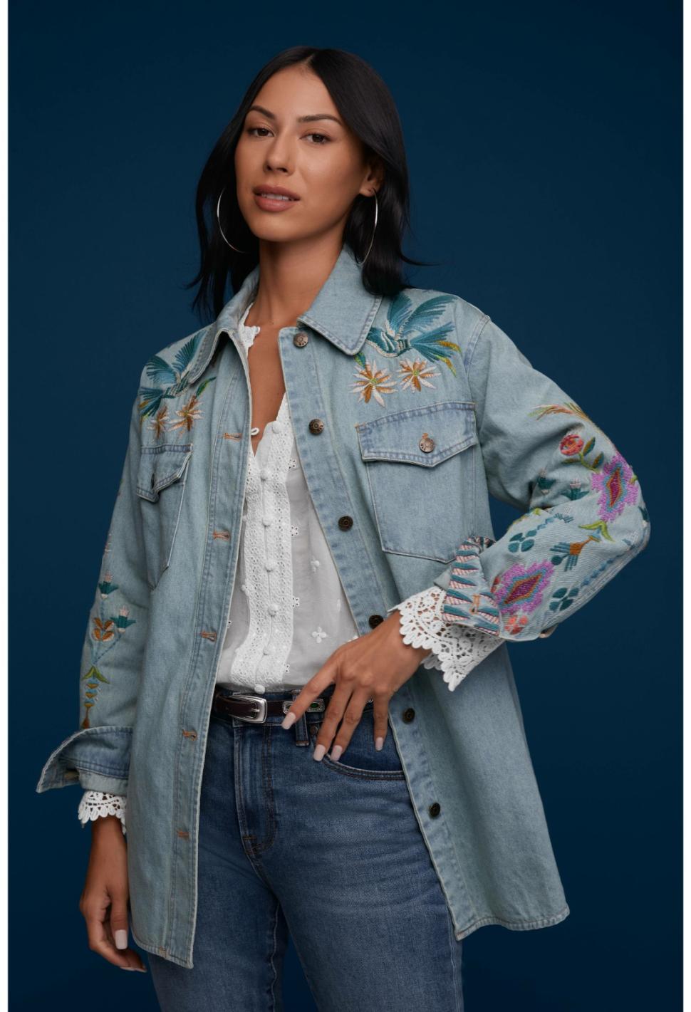 Women Outerwear | Johnny Was Gabriella Denim Oversized Shirt Jacket Denim Blue