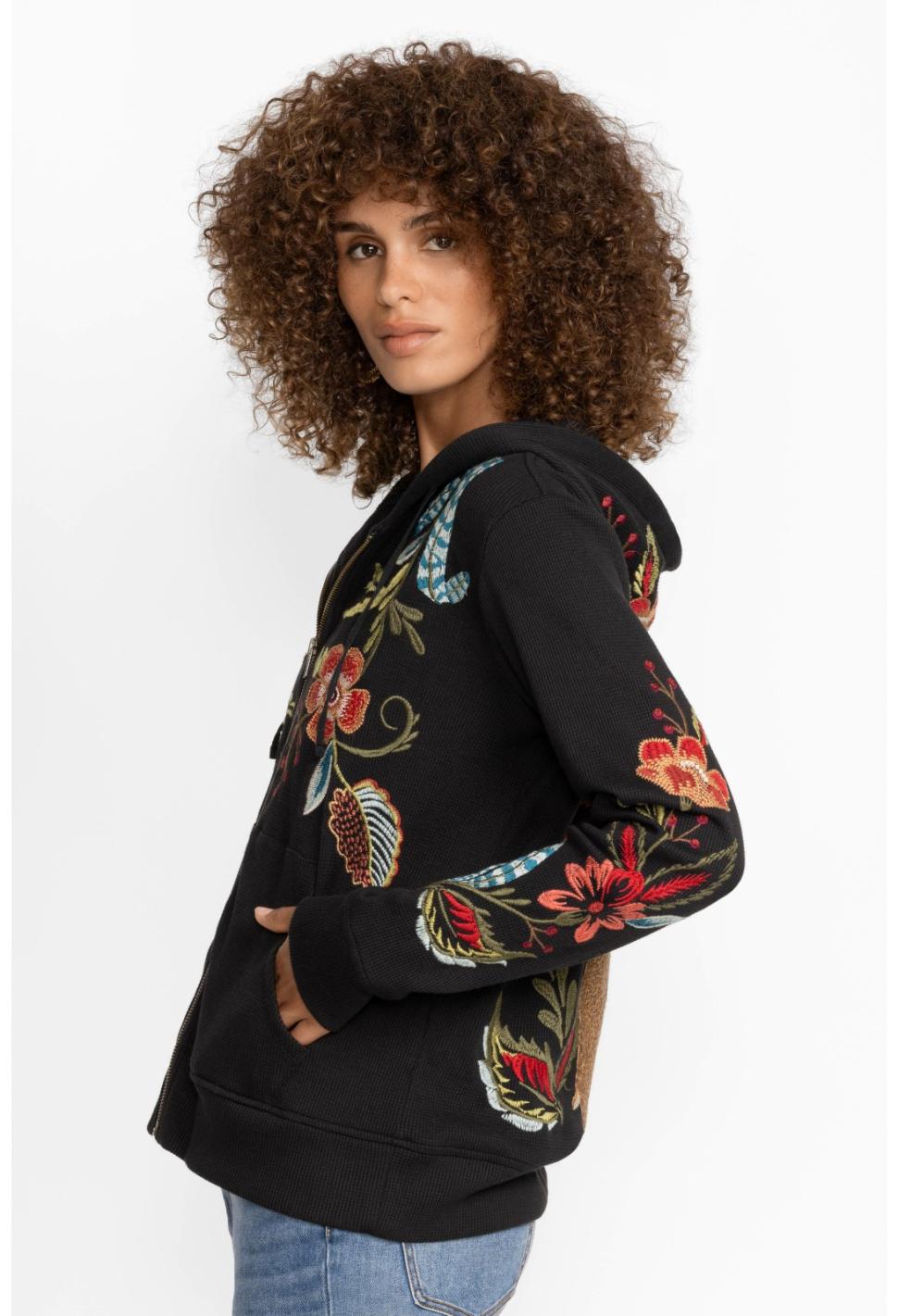 Women Outerwear | Johnny Was Isabella Zip Up Thermal Hoodie Black