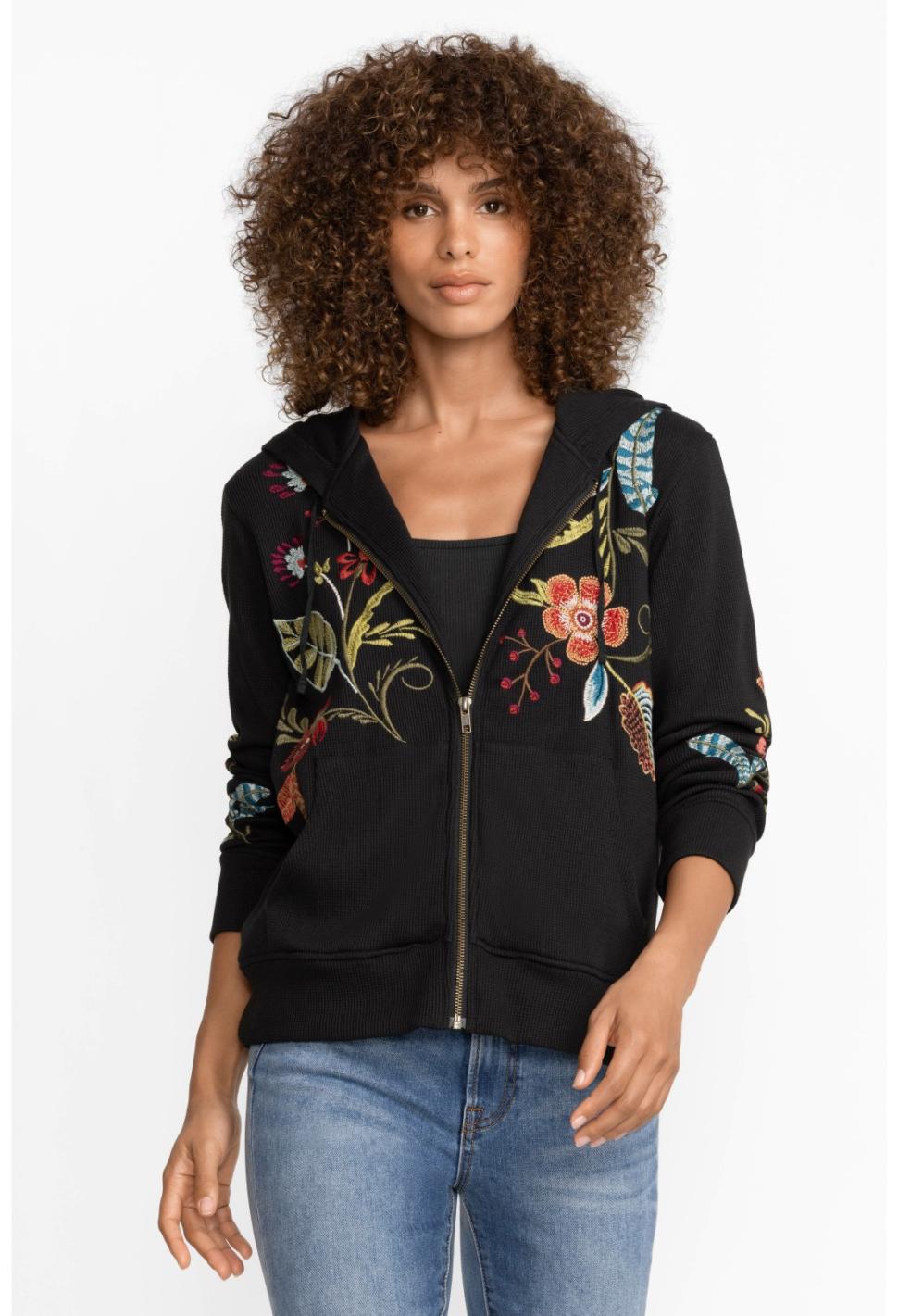 Women Outerwear | Johnny Was Isabella Zip Up Thermal Hoodie Black