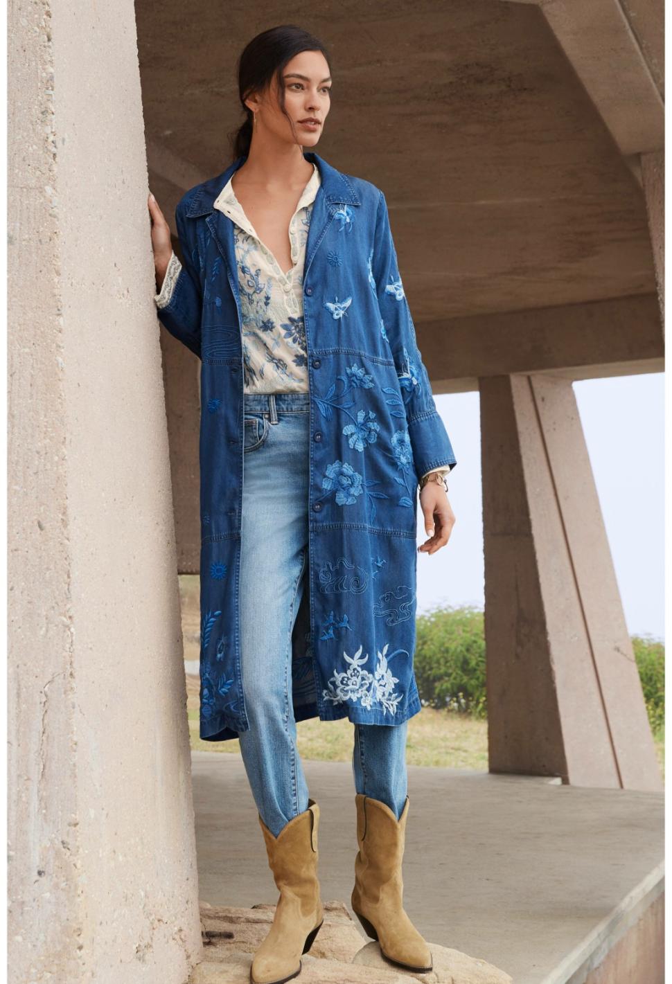 Women Outerwear | Johnny Was Jazmine Duster Coat Denim Blue