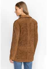 Women Outerwear | Johnny Was Laser Cut Suede Whipstitch Blazer Gold