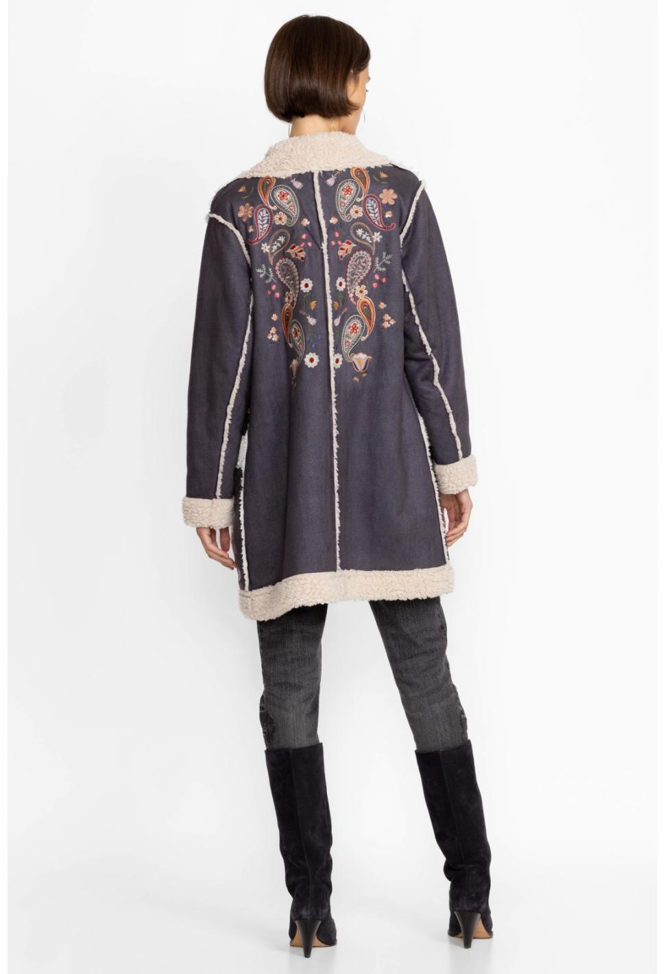 Women Outerwear | Johnny Was Lori Suede Sherpa Jacket Charcoal