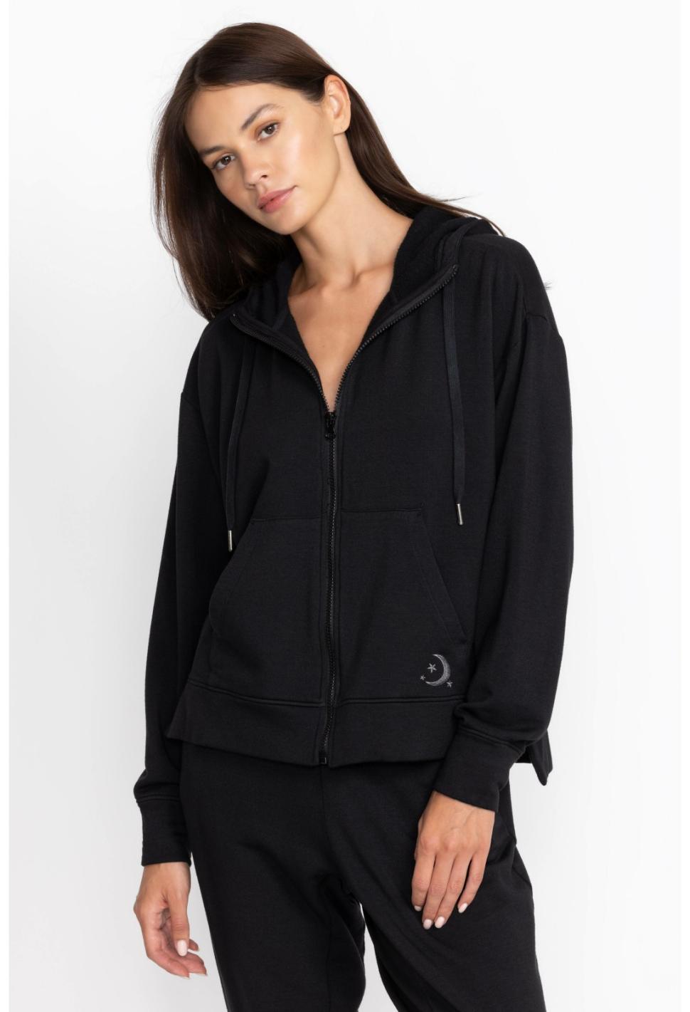 Women Outerwear | Johnny Was Zip Hoodie W/ Side Slits Black Beauty