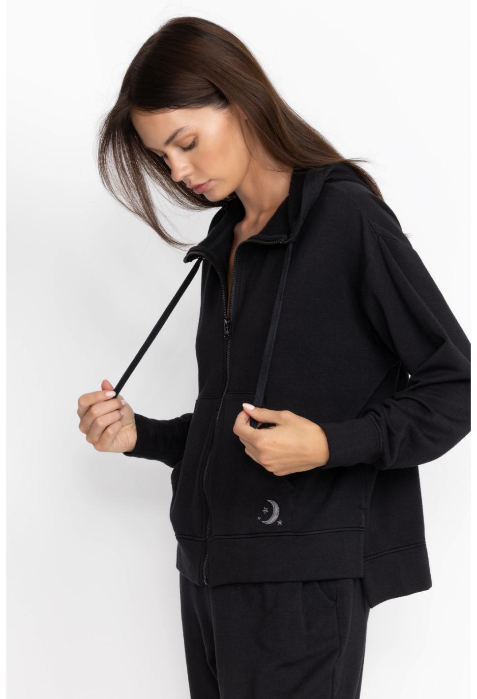 Women Outerwear | Johnny Was Zip Hoodie W/ Side Slits Black Beauty