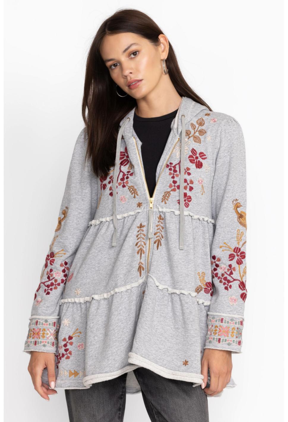 Women Outerwear | Johnny Was Zuzu Tiered Hoodie Light Heather