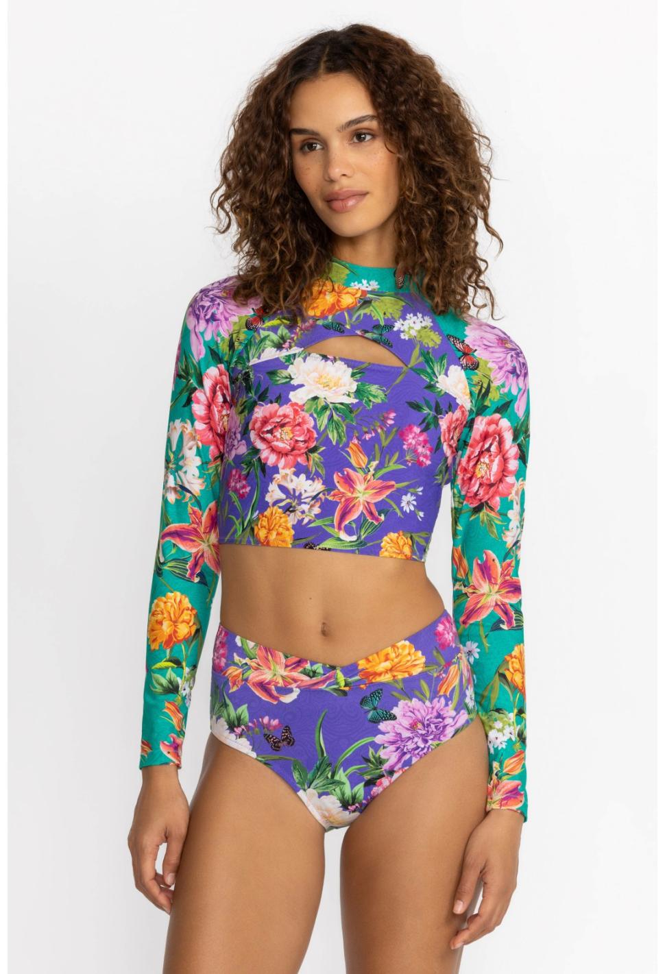 Women Swim &amp; Resort | Johnny Was Peacock Goza Cut-Out Crop Surf Shirt Peacock Goza