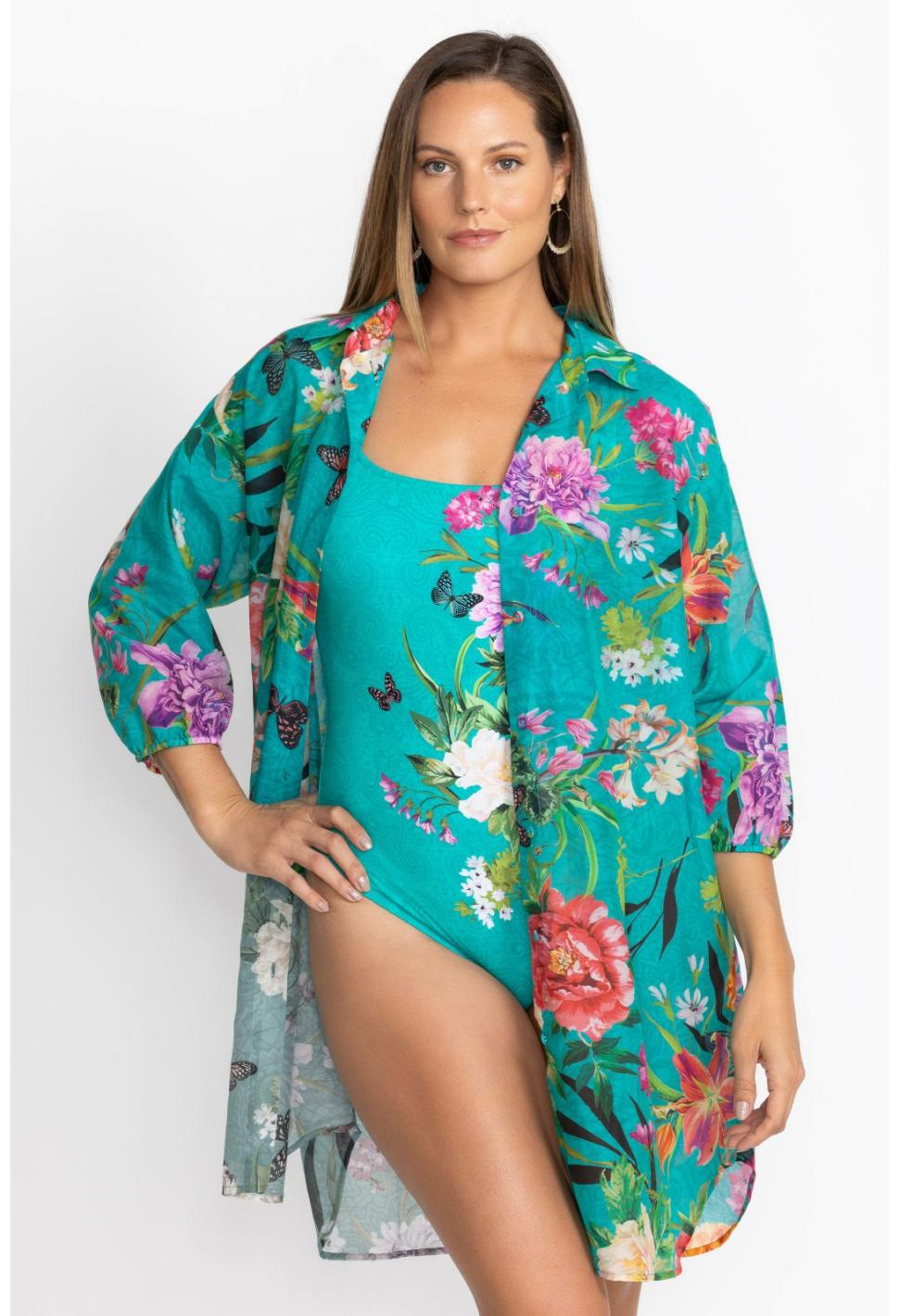 Women Swim &amp; Resort | Johnny Was Peacock Goza Shirt Dress Peacock Goza