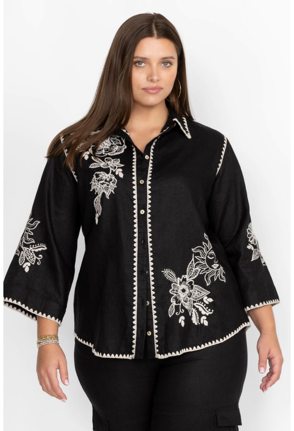 Women Tops | Johnny Was Addison Kimono Sleeve Shirt Black