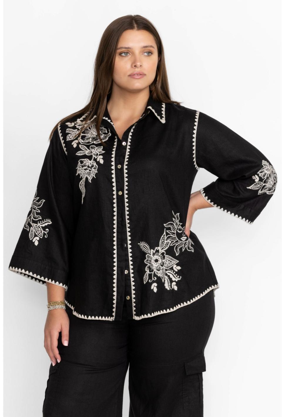 Women Tops | Johnny Was Addison Kimono Sleeve Shirt Black