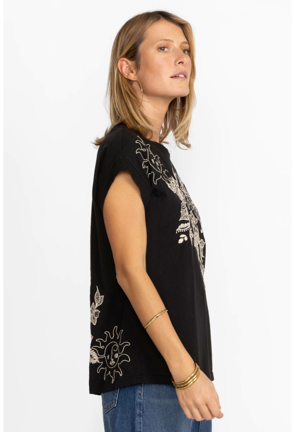 Women Tops | Johnny Was Addison Relaxed Tee Black