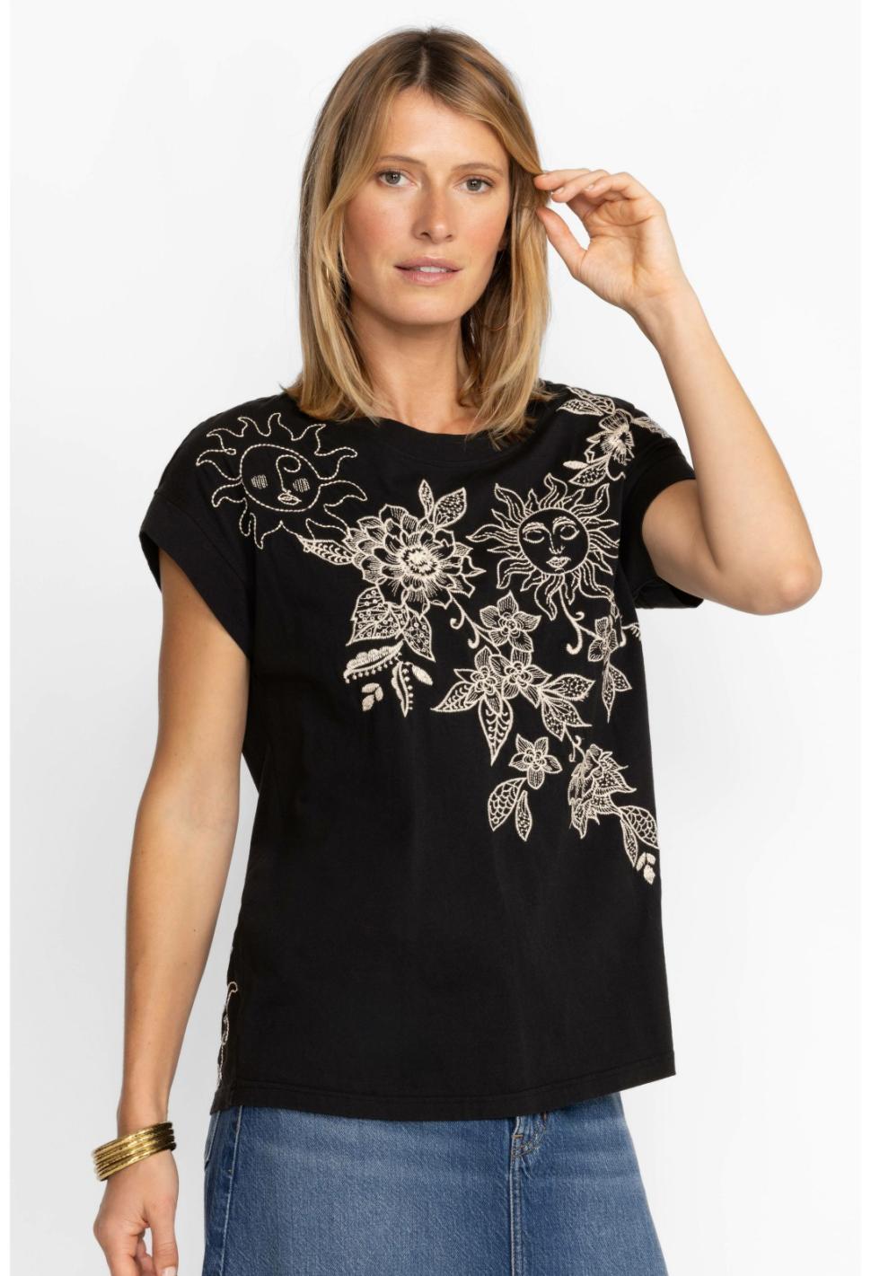 Women Tops | Johnny Was Addison Relaxed Tee Black