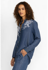 Women Tops | Johnny Was Alicent Denim Button Down Shirt Denim Blue