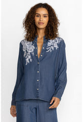 Women Tops | Johnny Was Alicent Denim Button Down Shirt Denim Blue