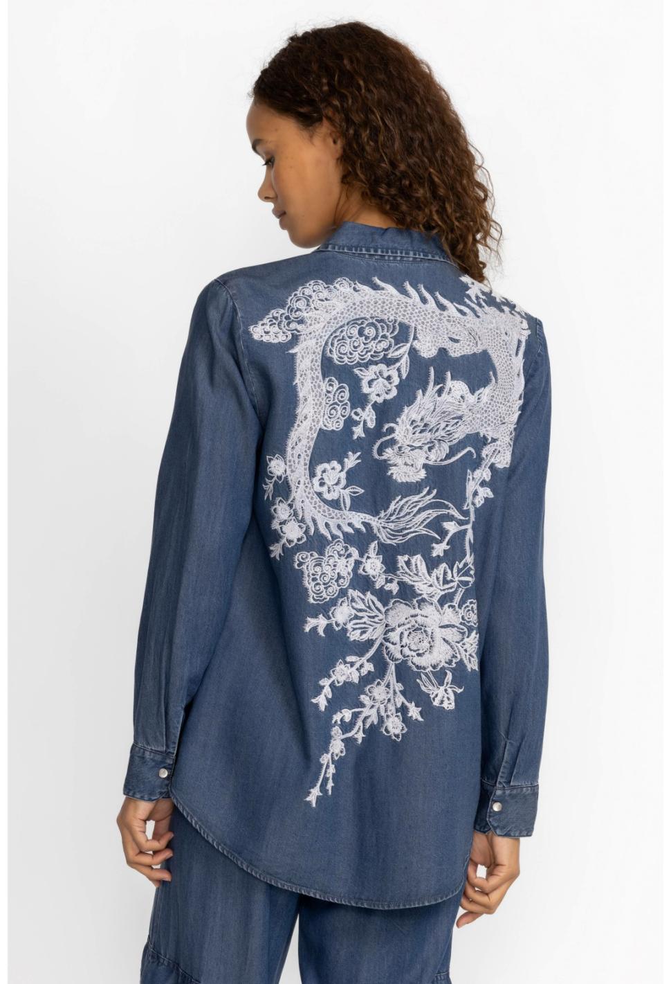 Women Tops | Johnny Was Alicent Denim Button Down Shirt Denim Blue