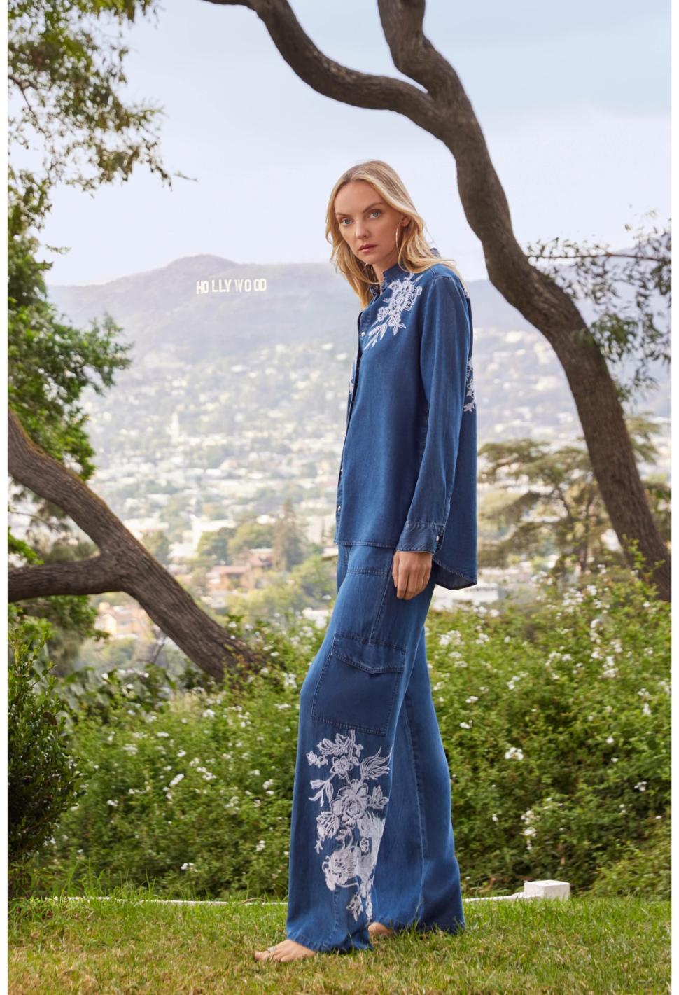 Women Tops | Johnny Was Alicent Denim Button Down Shirt Denim Blue