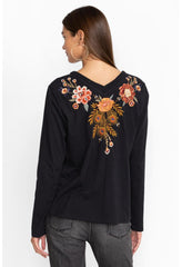 Women Tops | Johnny Was Ananke Button Neck Long Sleeve Tee Black