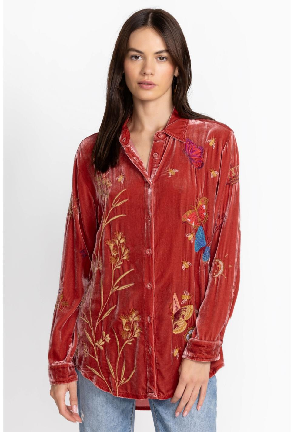 Women Tops | Johnny Was Aria Oversized Shirt Garnet Rose