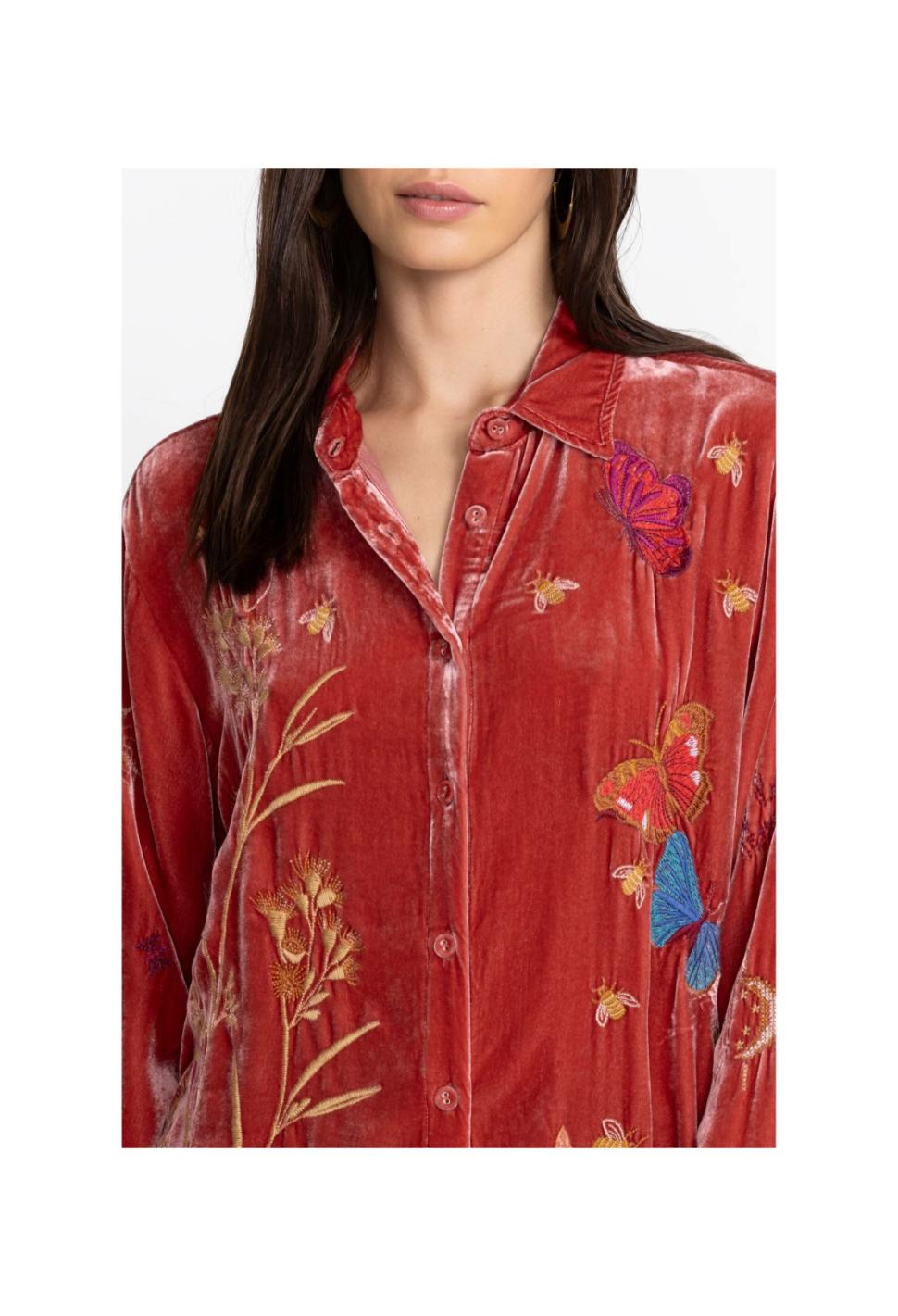 Women Tops | Johnny Was Aria Oversized Shirt Garnet Rose