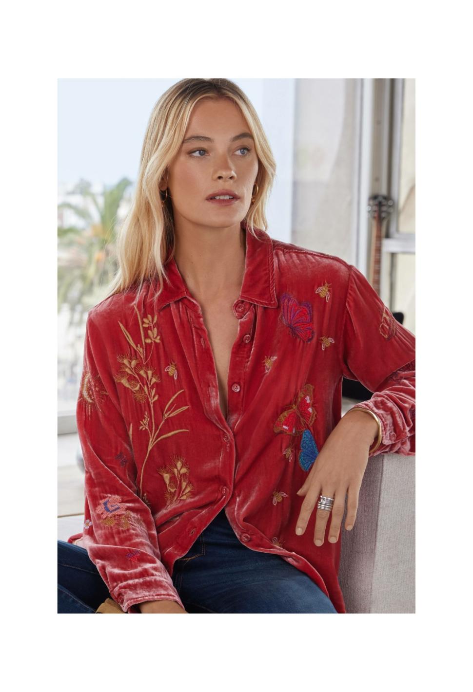 Women Tops | Johnny Was Aria Oversized Shirt Garnet Rose