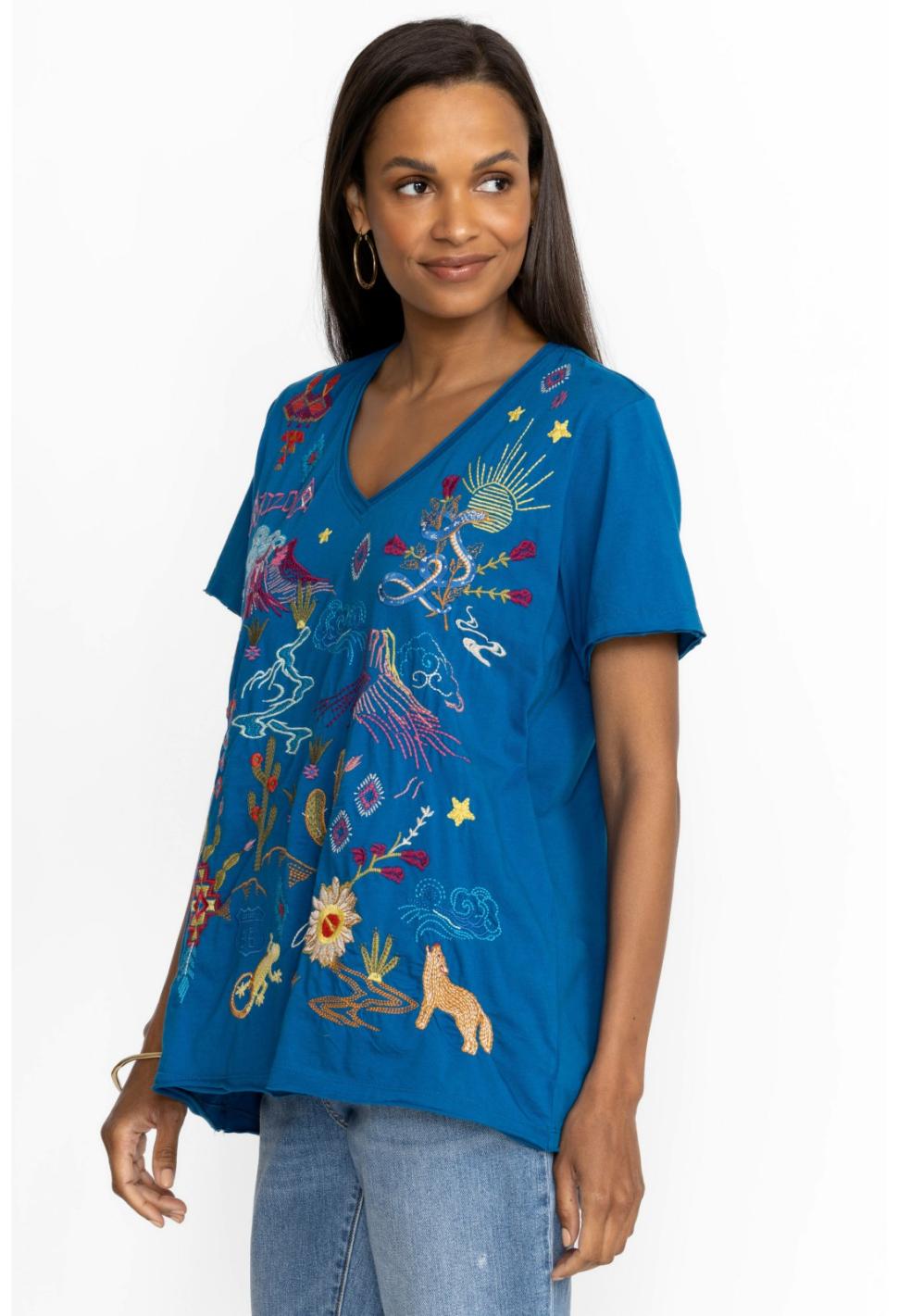 Women Tops | Johnny Was Arizona Everyday Tee Mykonos Blue