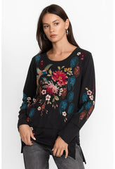 Women Tops | Johnny Was Ashira Raw Seam Long Sleeve Tee Black