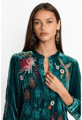 Women Tops | Johnny Was Ashira Velvet Henley Shirt Tunic Deep Teal