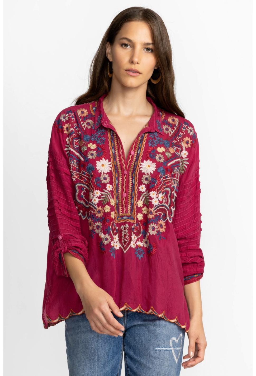 Women Tops | Johnny Was Aubrette Blouse Rumba Red