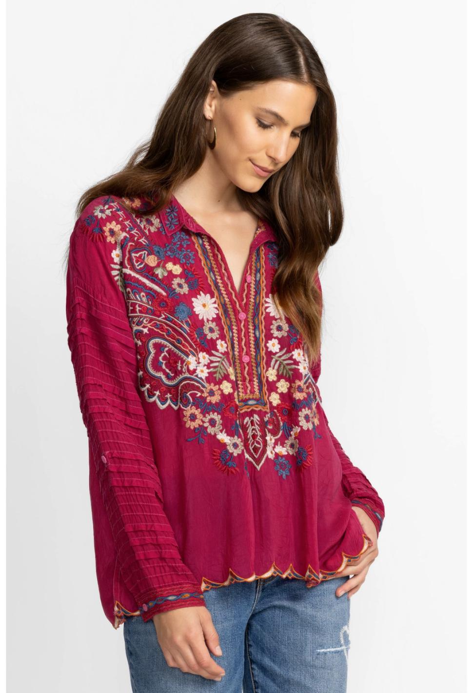 Women Tops | Johnny Was Aubrette Blouse Rumba Red