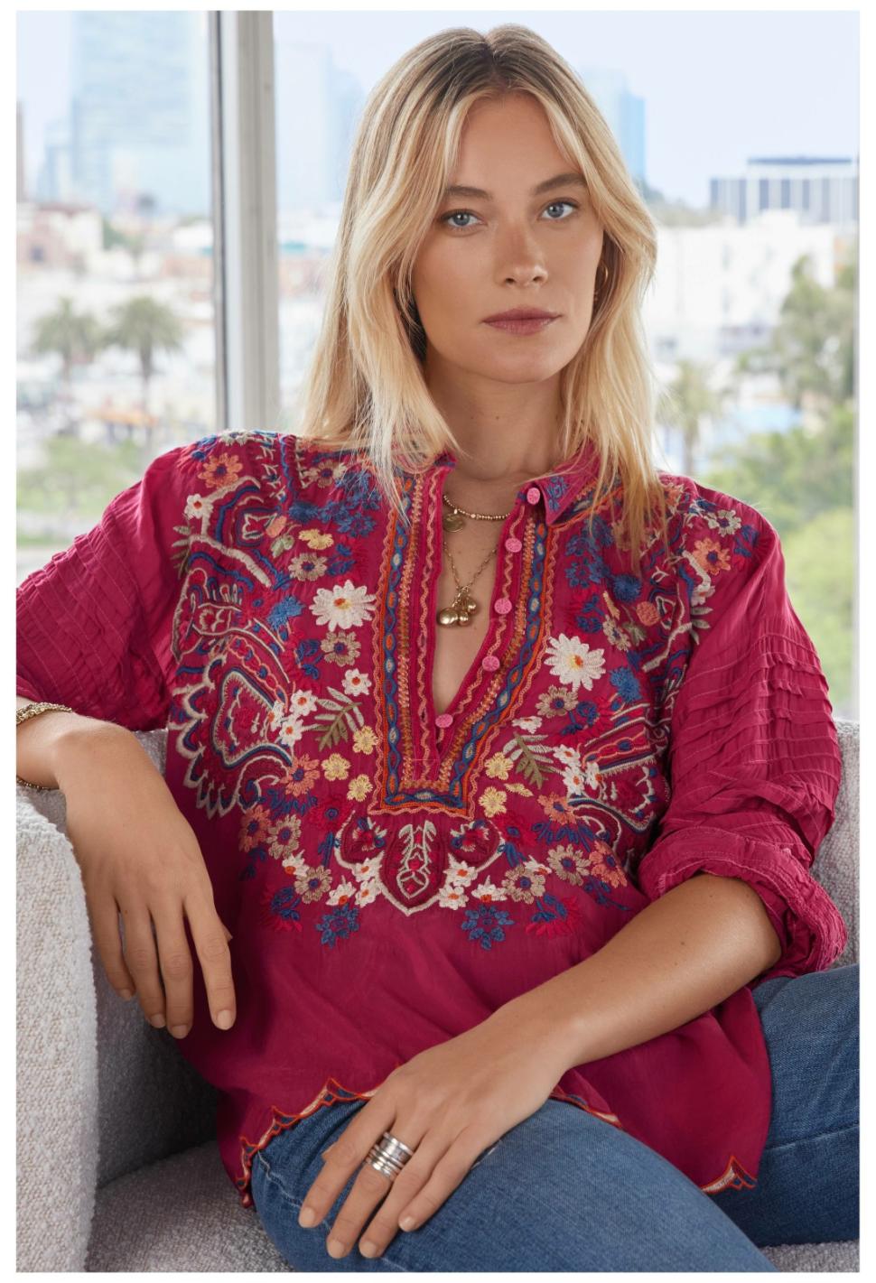 Women Tops | Johnny Was Aubrette Blouse Rumba Red