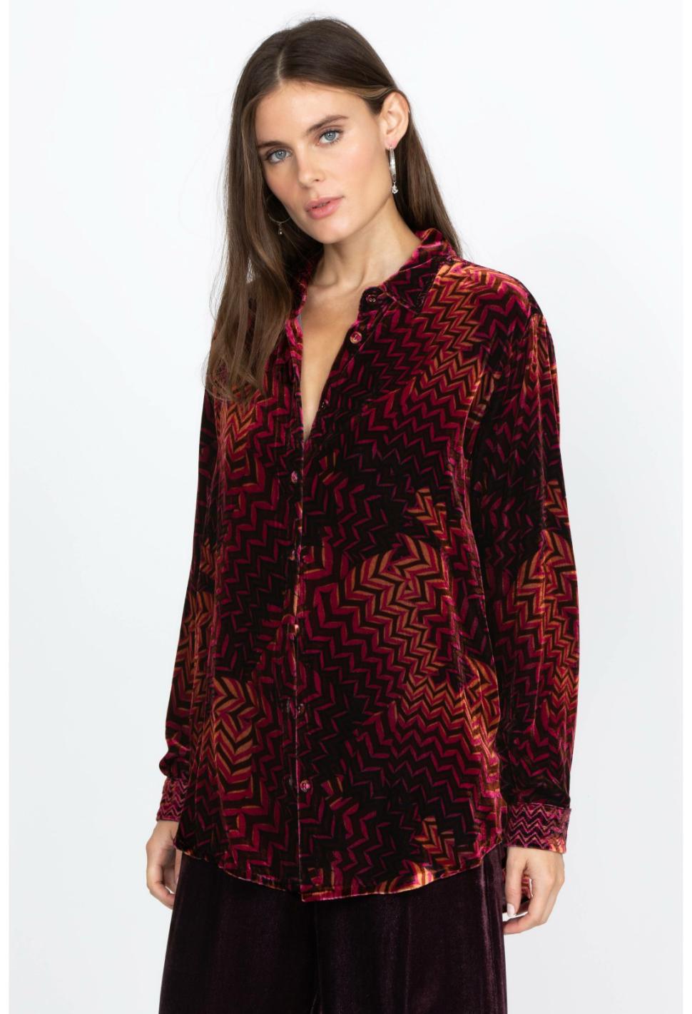 Women Tops | Johnny Was Belle Velvet Oversized Shirt Belle