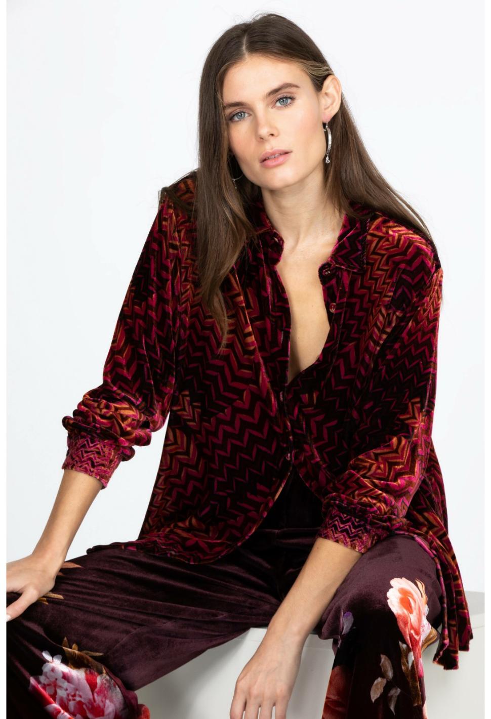 Women Tops | Johnny Was Belle Velvet Oversized Shirt Belle