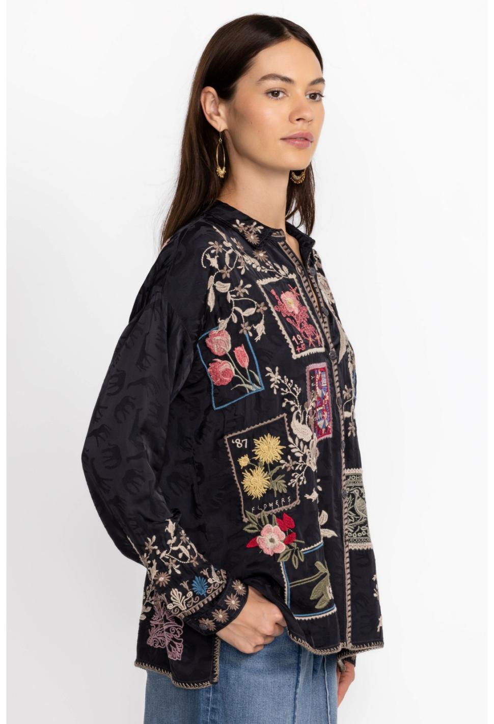 Women Tops | Johnny Was Briony Blouse Sanded Black