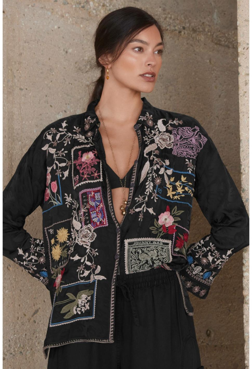 Women Tops | Johnny Was Briony Blouse Sanded Black